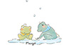 しずくを集めて大きくしているカエルのイラスト