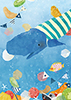 フルーツポンチの海を泳ぐクジラのイラスト