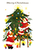 クリスマスツリーの飾りつけをしているイラスト